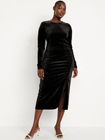 Ruched Velvet Midi Dress