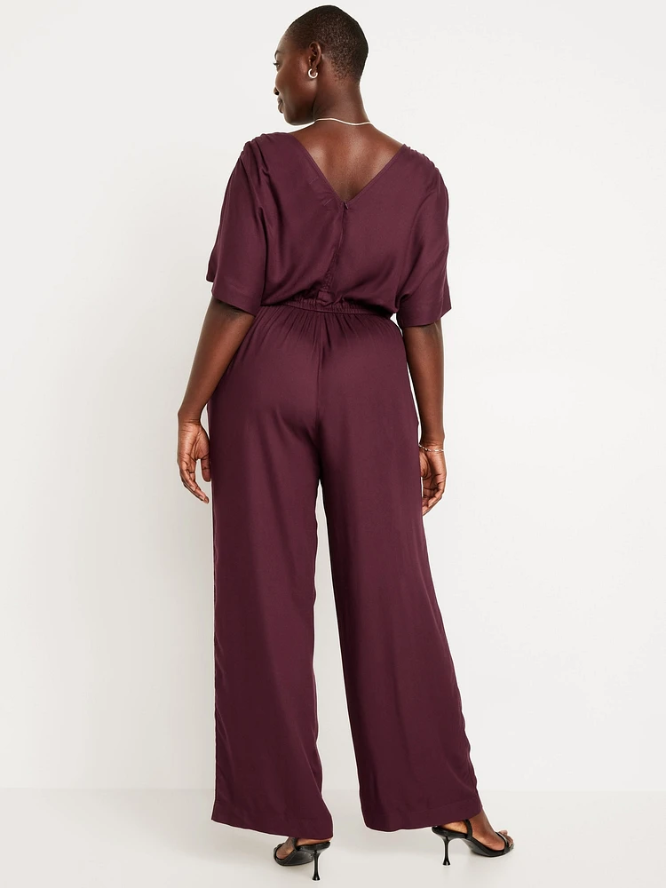 Waist-Defined Crepe Wide-Leg Jumpsuit