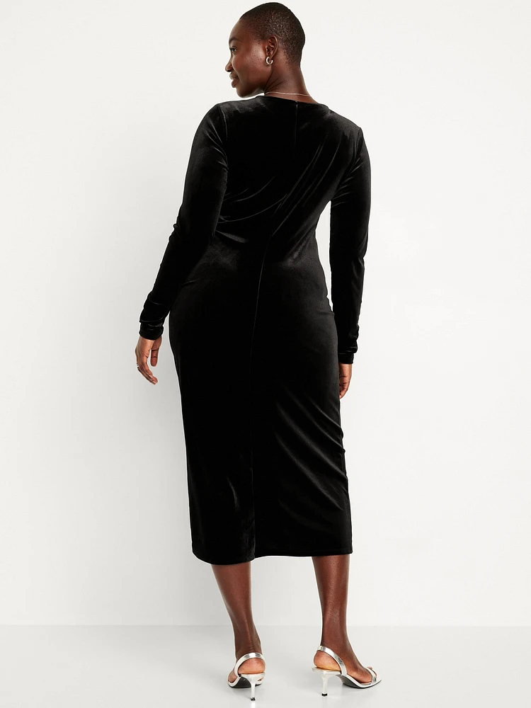 Ruched Velvet Midi Dress