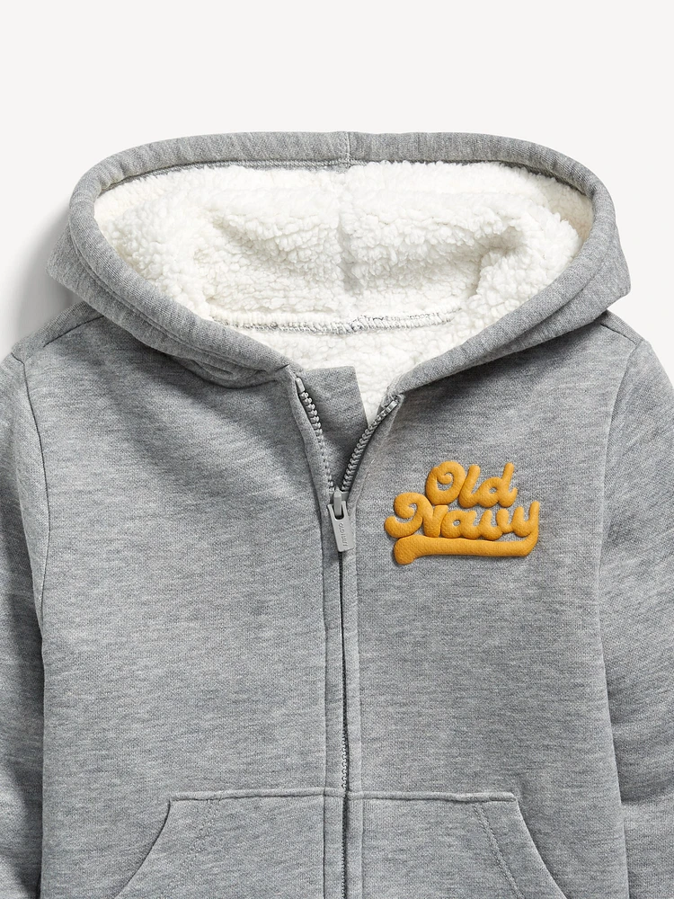 Logo-Graphic Sherpa-Lined Zip-Front Hoodie for Toddler Boys