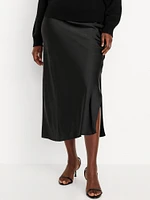 High-Waisted Satin Midi Slip Skirt