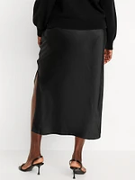 High-Waisted Satin Midi Slip Skirt