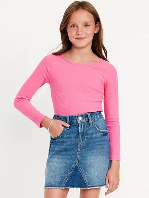 Long-Sleeve Ribbed Lace-Trim Top for Girls