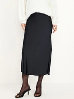 High-Waisted Satin Midi Slip Skirt