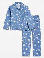 Gender-Neutral Printed Button-Front Pajama Set for Kids