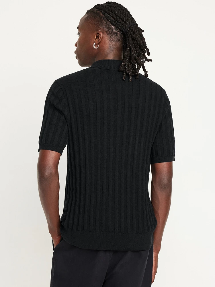 Ribbed Polo Sweater