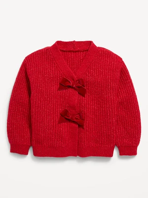 Velvet-Bow Cardigan Sweater for Toddler Girls