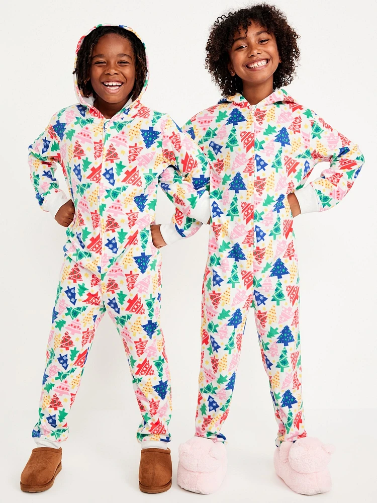 Printed Microfleece Hooded One-Piece Pajamas for Girls