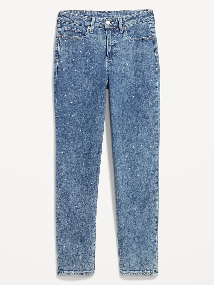 High-Waisted OG Straight Rhinestone-Embellished Ankle Jeans