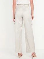 Extra-High Waisted Satin Cargo Barrel Wide-Leg Pants