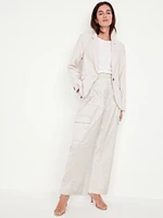 Extra-High Waisted Satin Cargo Barrel Wide-Leg Pants