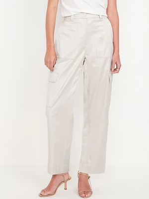 Extra-High Waisted Satin Cargo Barrel Wide-Leg Pants