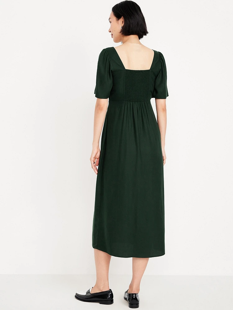 Button-Down Crepe Midi Dress