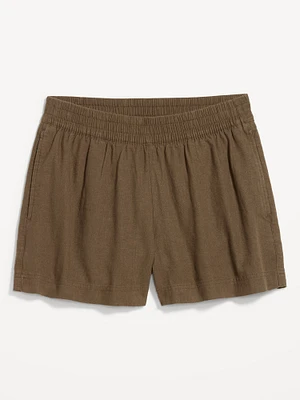 High-Waisted Linen-Blend Shorts