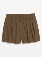 High-Waisted Linen-Blend Shorts