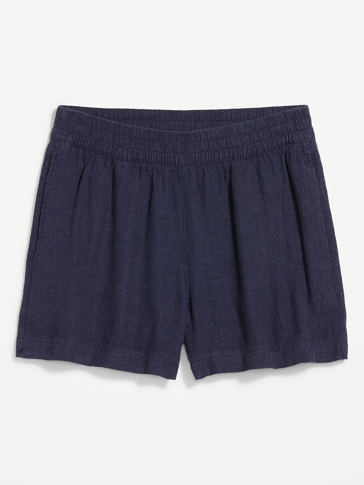 High-Waisted Linen-Blend Shorts