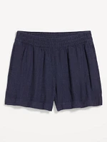 High-Waisted Linen-Blend Shorts