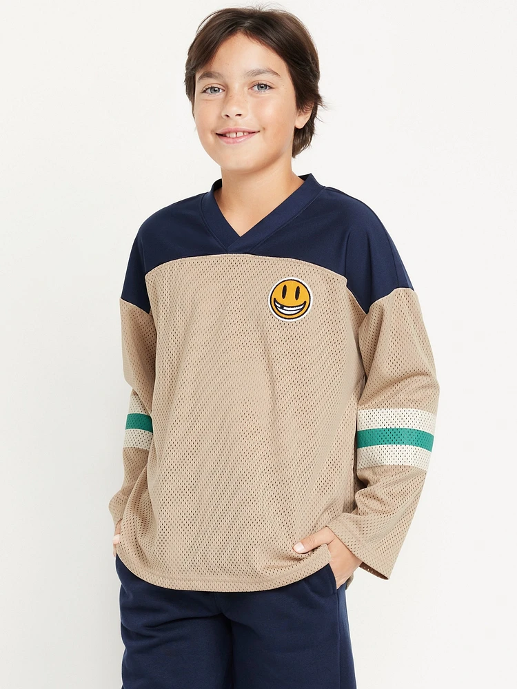 Oversized Long-Sleeve Mesh Graphic T-Shirt for Boys