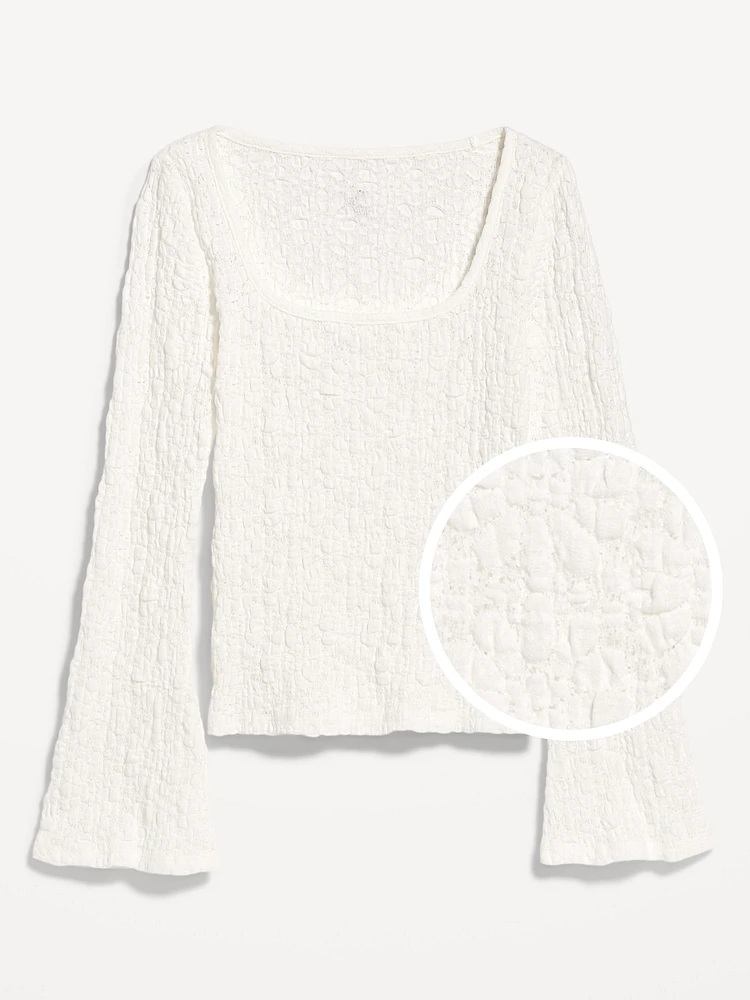 Textured Lace Scoop-Neck Top