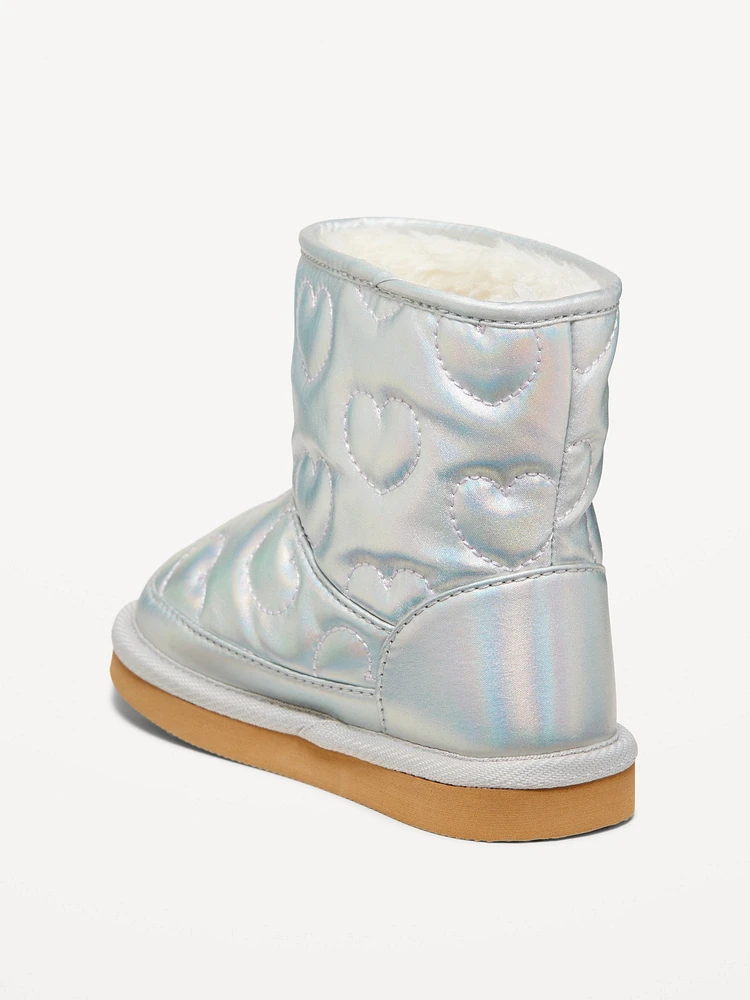 Metallic Quilted Faux-Fur Lined Boots for Toddler Girls