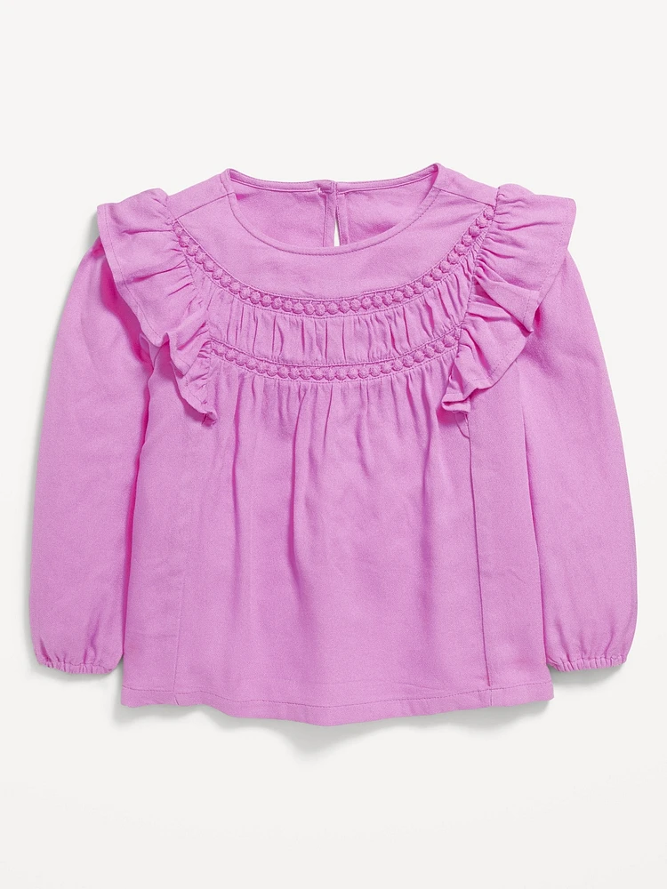 Long-Sleeve Ruffle-Trim Crepe Top for Toddler Girls