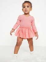 Long-Sleeve Wrap-Front Ribbed Bodysuit Tutu Dress for Baby