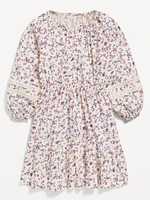 Printed Long-Sleeve Fit and Flare Dress for Girls