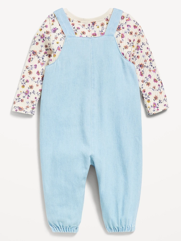 Long-Sleeve Cozy-Knit T-Shirt and Overalls Set for Baby