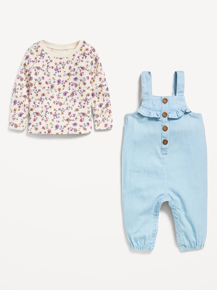 Long-Sleeve Cozy-Knit T-Shirt and Overalls Set for Baby