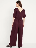 Waist-Defined Crepe Wide-Leg Jumpsuit