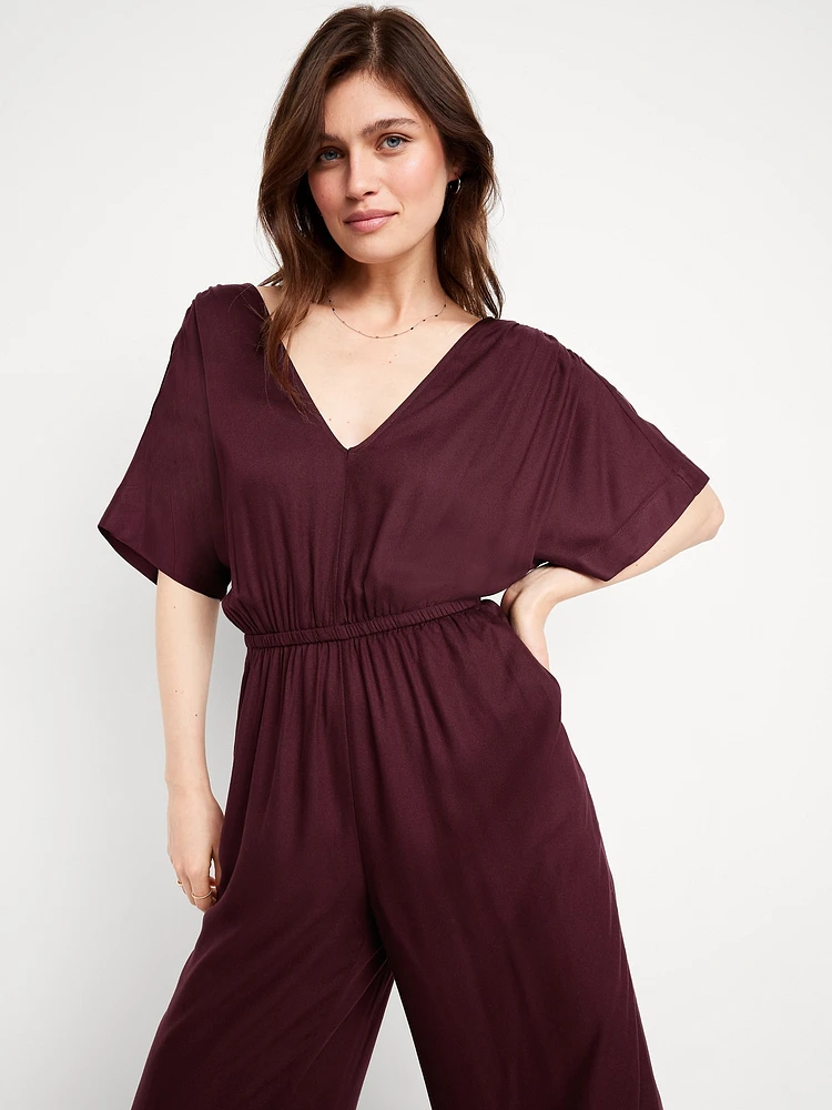 Waist-Defined Crepe Wide-Leg Jumpsuit