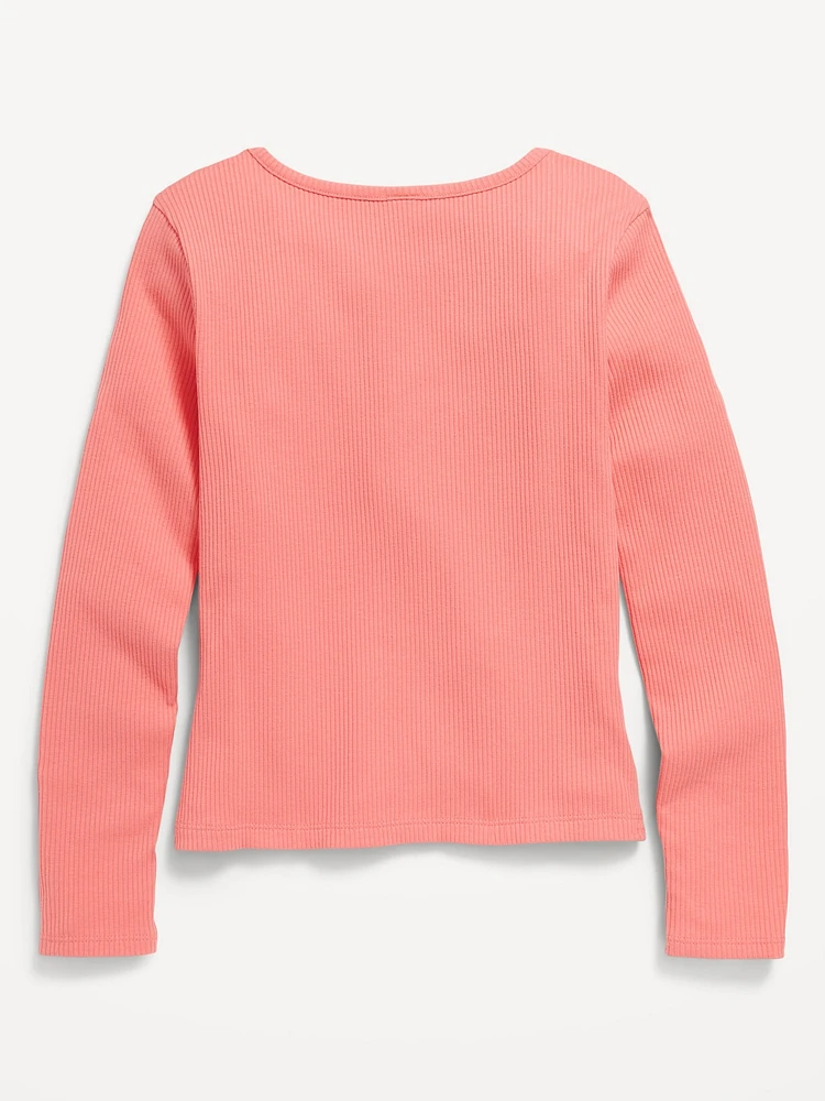 Fitted Long-Sleeve Lace-Up Top for Girls