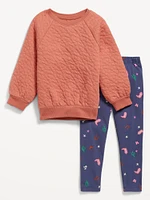 Quilted Crew-Neck Sweatshirt and Leggings Set for Toddler Girls