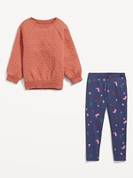 Quilted Crew-Neck Sweatshirt and Leggings Set for Toddler Girls