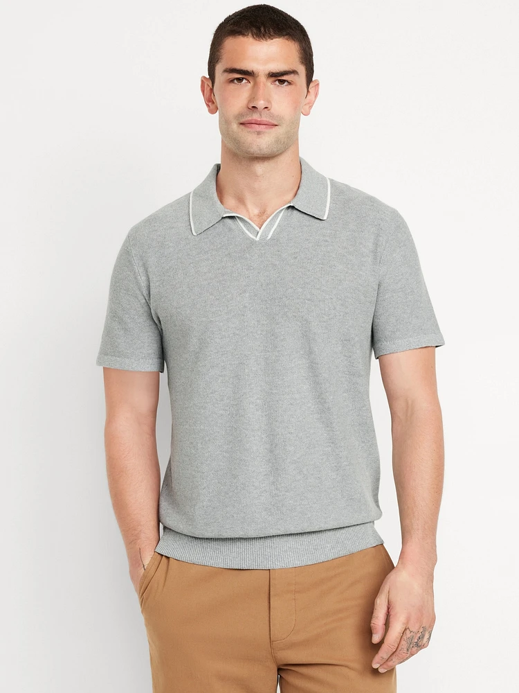 Tipped Collar Polo Sweater