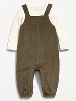 Long-Sleeve Cozy-Knit T-Shirt and Corduroy Overalls Set for Baby