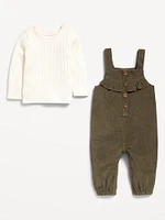 Long-Sleeve Cozy-Knit T-Shirt and Corduroy Overalls Set for Baby