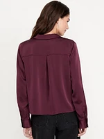 Satin Cropped Button-Down Shirt