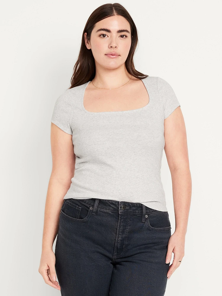 Ribbed Square-Neck T-Shirt