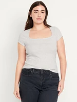 Ribbed Square-Neck T-Shirt