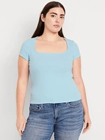 Ribbed Square-Neck T-Shirt