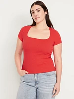 Ribbed Square-Neck T-Shirt