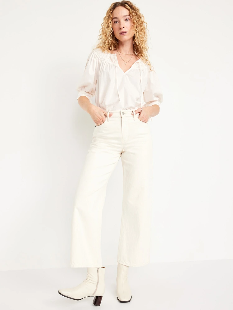 Split-Neck Eyelet-Sleeve Top