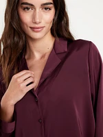 Satin Cropped Button-Down Shirt