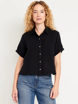 Crinkle Gauze Button-Down Shirt