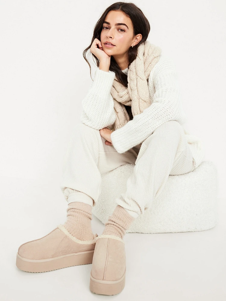 Sherpa-Lined Platform Slippers