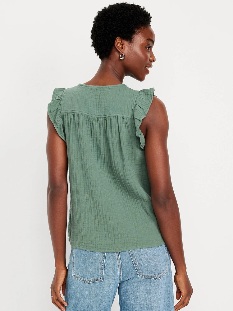 Sleeveless Crinkle Gauze Top
