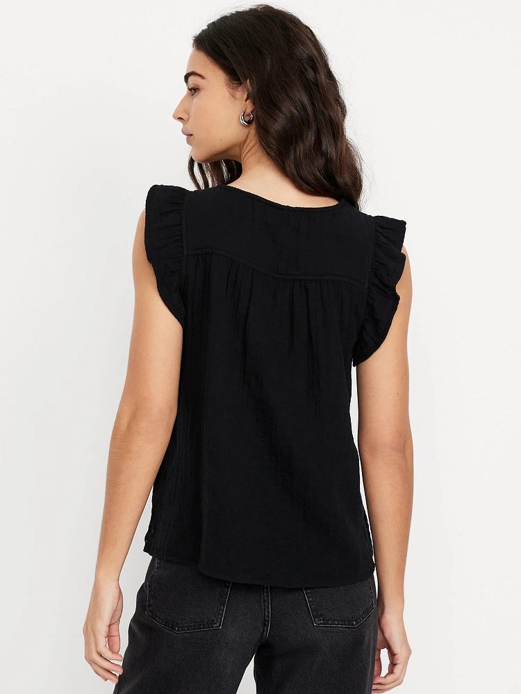 Sleeveless Crinkle Gauze Top