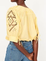 Split-Neck Eyelet-Sleeve Top