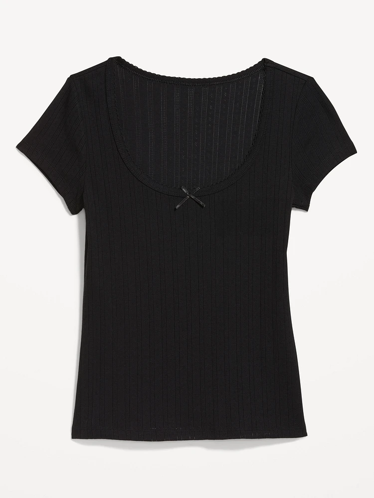 Lace-Trim Ribbed T-Shirt